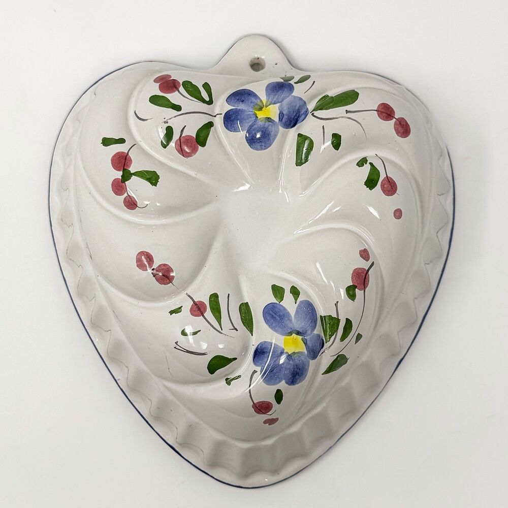 Italian Ceramic Jello Mold Pottery Heart Wall Hanging Cottagecore Rustic Country